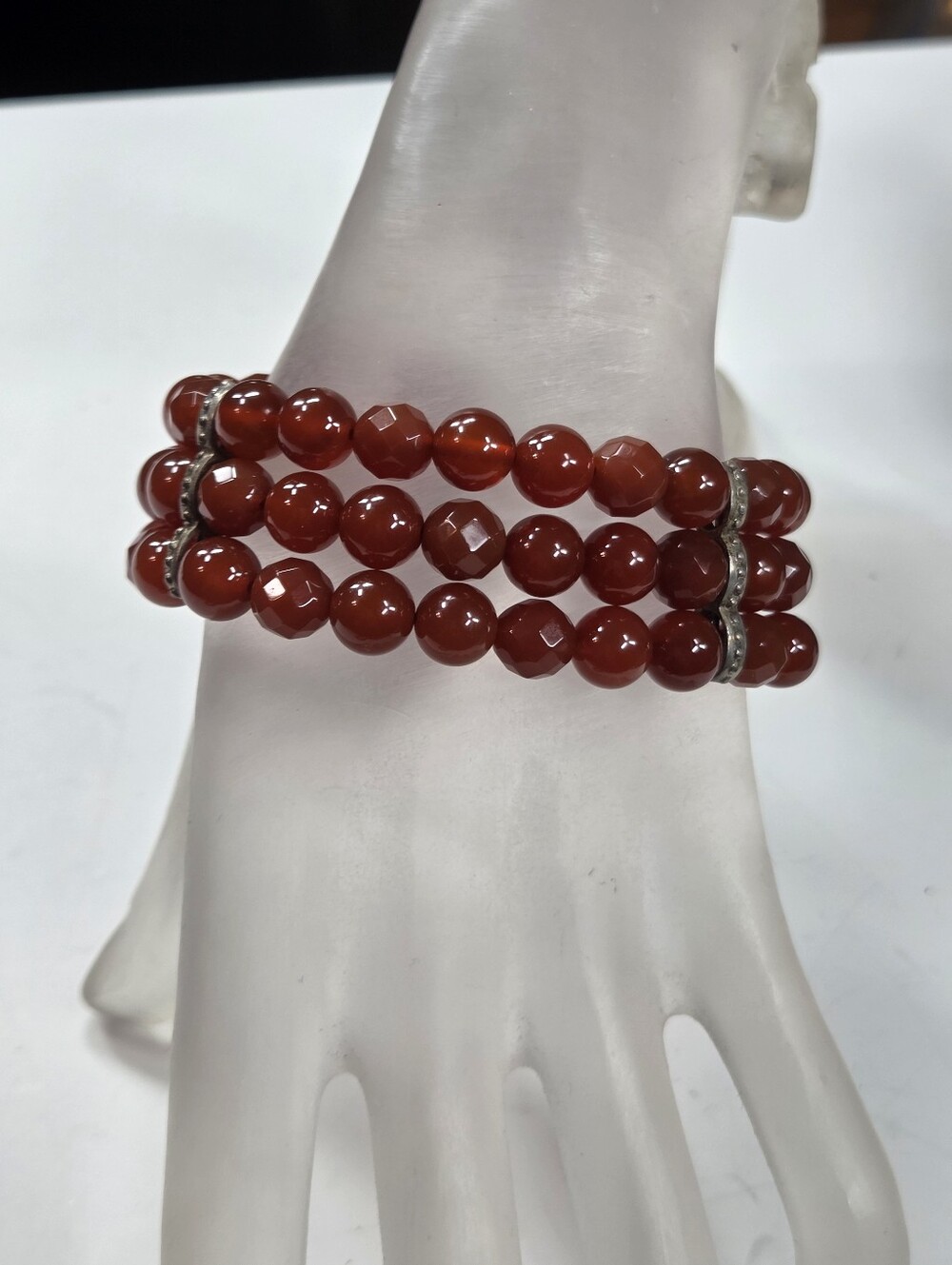 whitney kelly sterling silver carnelian faceted beaded 3 strand stretch bracelet